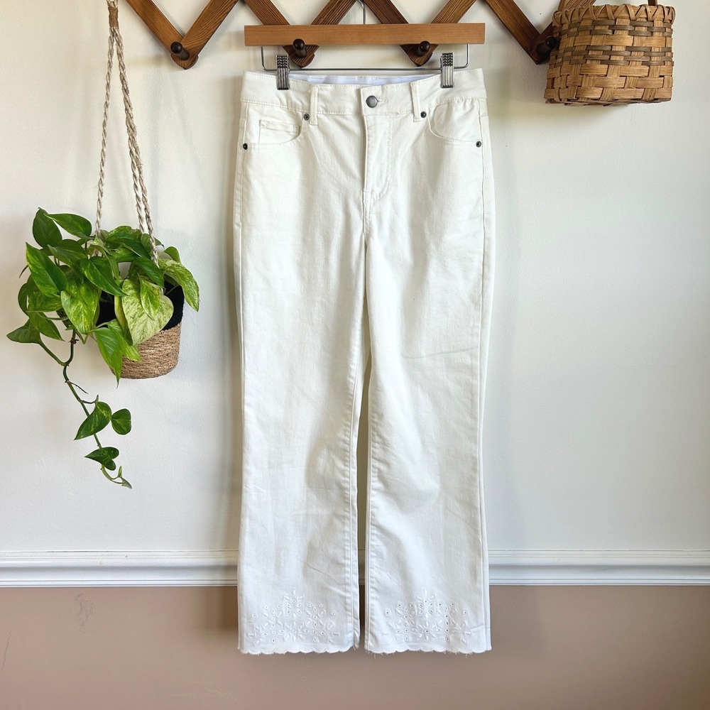 Kate & Sam Women White Eyelet Scalloped Hem Stretch Straight Leg Jeans Size 6